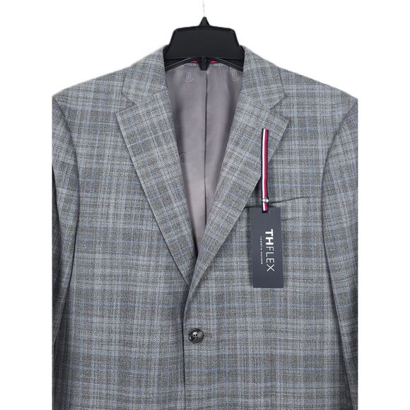 Tommy Hilfiger Men's Modern-Fit Flex Stretch Sport Coat Grey Blue Plaid 40S NWT - Picture 4 of 7